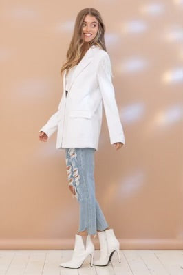 Happy Hour WHITE Blazer | Rhinestone Fringe Embellished Jacket