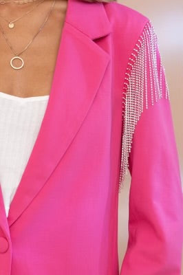 Happy Hour Pink Blazer | Rhinestone Fringe Embellished Jacket