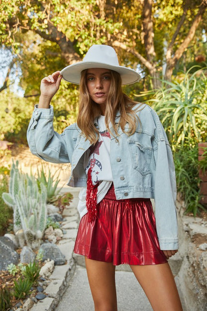 Icy Bee Denim Jacket in PINK | Rhinestone Fringe Jean Jacket