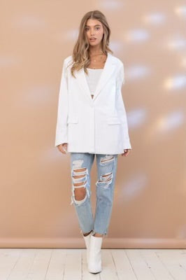 Happy Hour WHITE Blazer | Rhinestone Fringe Embellished Jacket